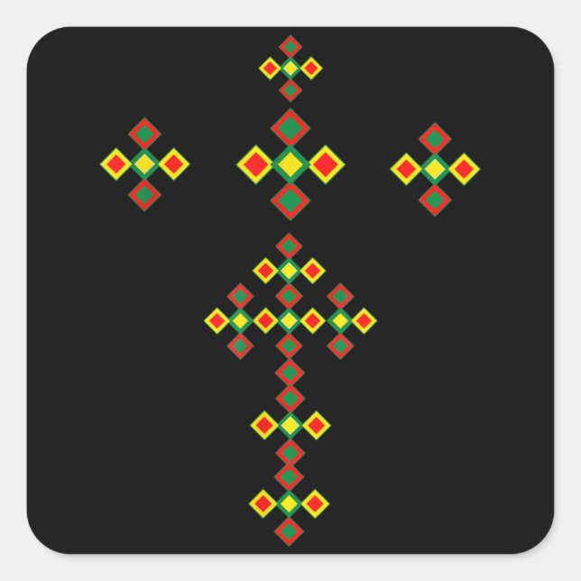 Sticker Carré Ethiopian Cross Art Ethiopian (Devant)