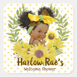 Sticker Carré Ethnic Baby Girl | Baby shower de tournesol jaune