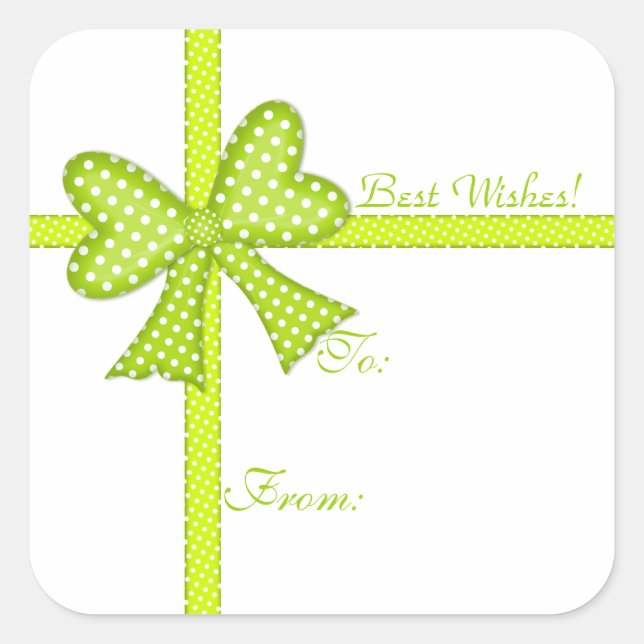 Sticker Carré Étiquette-cadeau pour boîte verte et ruban (Devant)