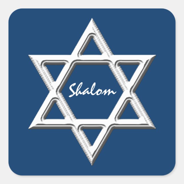 Sticker Carré Étoile de David-Shalom/Blanc sur Arrière - plan bl (Devant)