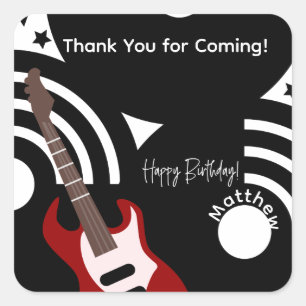 Sticker Carré Étoile de Rock Musicale Guitare Électrique Anniver