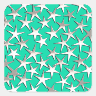 Sticker Carré étoiles d'argent sur turquoise