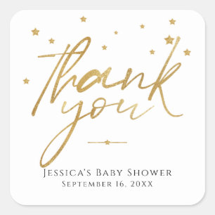 Sticker Carré Étoiles Dorées Merci Baby Shower