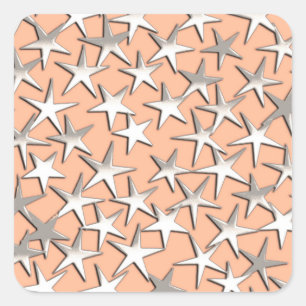 Sticker Carré étoiles en argent sur le rose pêche