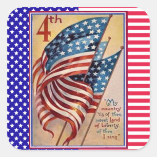 Sticker Carré Étoiles et rayures Quatrième du juillet Drapeau pa