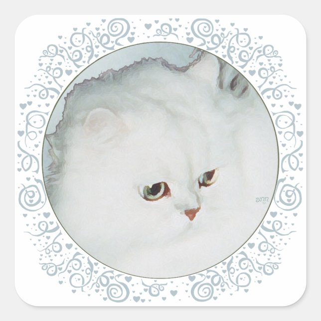 Sticker Carré Étude de la tête de chat perse d'argent (Devant)