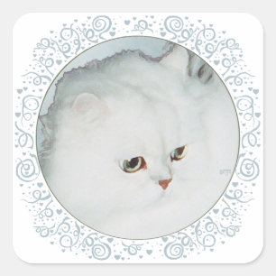 Sticker Carré Étude de tête de chat persan argenté