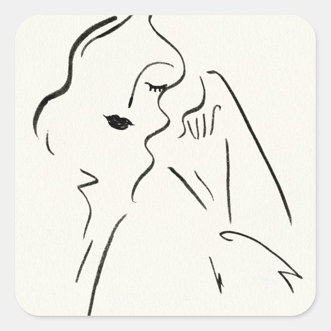 Sticker Carré Étude simple - Croquis d'une dame (Devant)