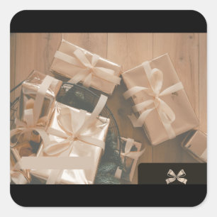 Sticker Carré Étui de téléphone Boîtes Cadeaux Beige - Motif Cad
