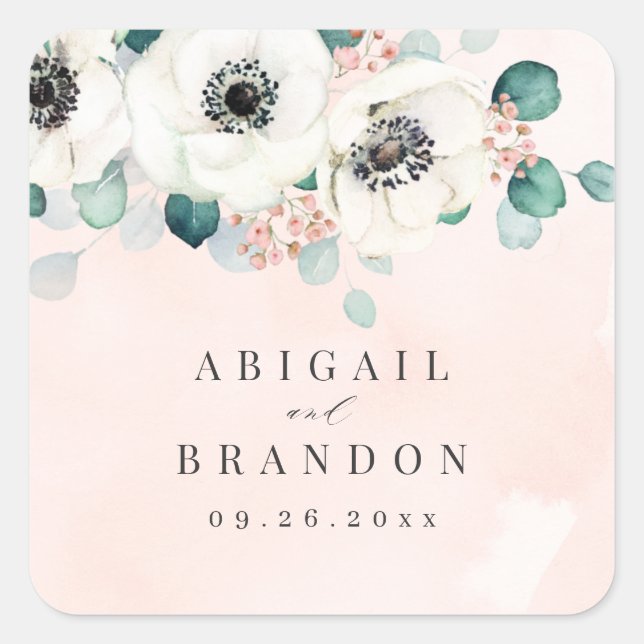 Sticker Carré Eucalyptus anemone floral rustique carré monogramm (Devant)