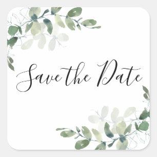 Sticker Carré Eucalyptus Aquarelle Enregistrer La Date