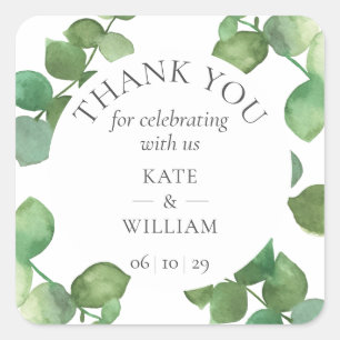 Sticker Carré Eucalyptus Boho Merci Mariage verdoyant