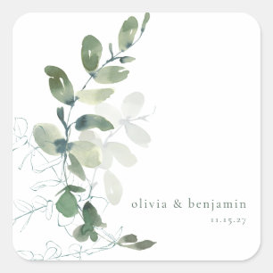 Sticker Carré Eucalyptus botanique moderne Nom de mariage person