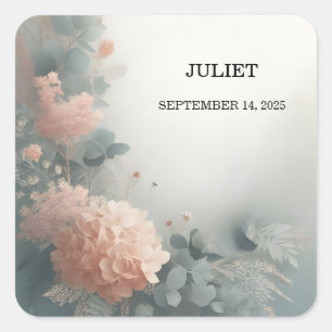 Sticker Carré Eucalyptus en dentelle tulle bleu poussiéreux Mari