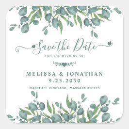 Sticker Carré Eucalyptus Green Sage Wedding Enregistrer La Date