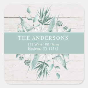 Sticker Carré Eucalyptus Greenery Rustic Holiday Adresse de reto