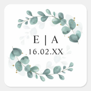 Sticker Carré Eucalyptus Mariage Bonbonniere