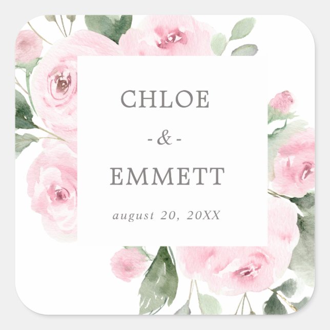 Sticker Carré Eucalyptus rose Mariage enveloppes (Devant)