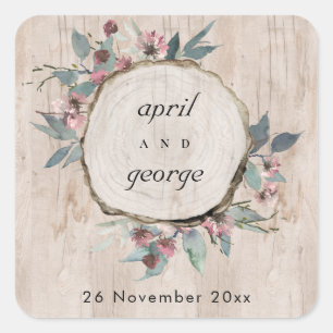 Sticker Carré Eucalyptus rose sauvage en bois rustique Mariage