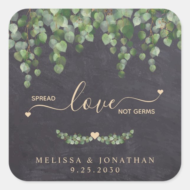 Sticker Carré Eucalyptus Rustique Mariage Étalé Amour Pas Germes (Devant)