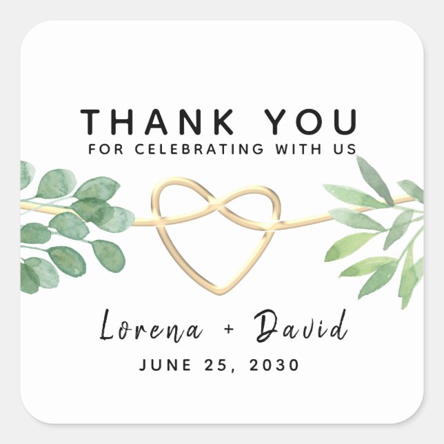 Sticker Carré Eucalyptus verdure Élégant Merci de mariage (Devant)