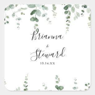 Sticker Carré Eucalyptus Vert Mariage Enveloppe Phoques