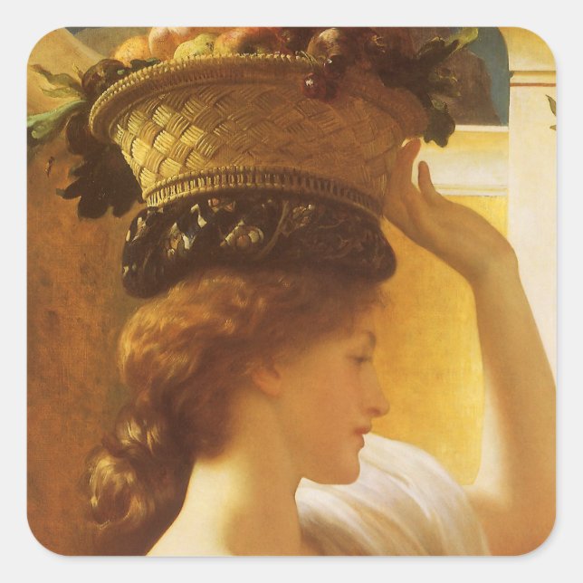 Sticker Carré Eucharis - Fille avec un panier de fruits de Leigh (Devant)
