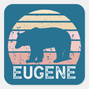 Sticker Carré Eugene Oregon Ours Rétro