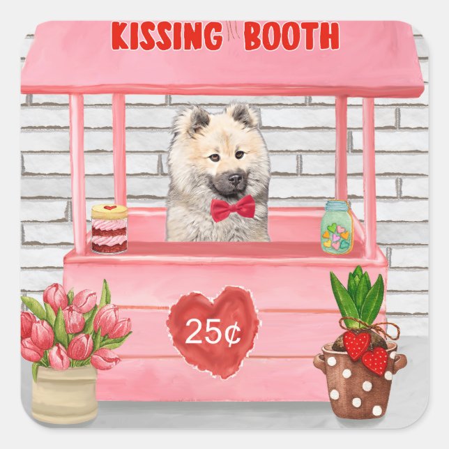 Sticker Carré Eurasier Chien Valentine's Day Kissing Booth (Devant)