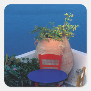 Sticker Carré Europe, Grèce, Santorin. Terrasse avec vue sur me