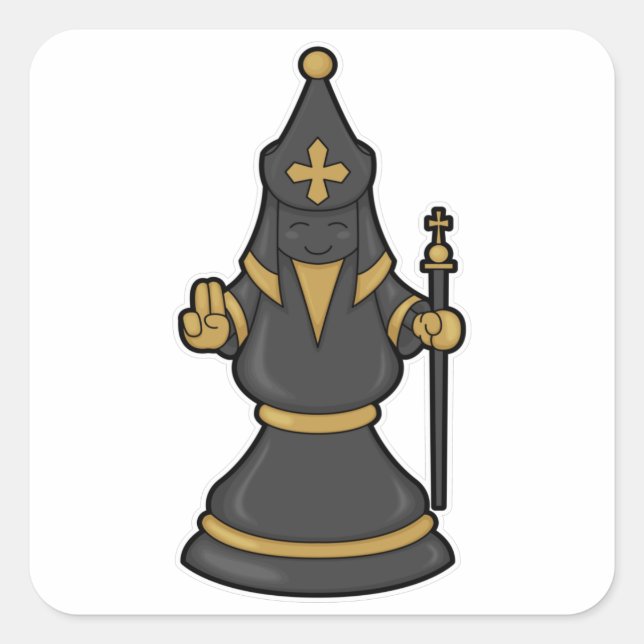Sticker Carré Évêque aux échecs avec le personnel (Devant)