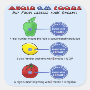 Sticker Carré Évitez les aliments GM évitez les PLU à 5 chiffres