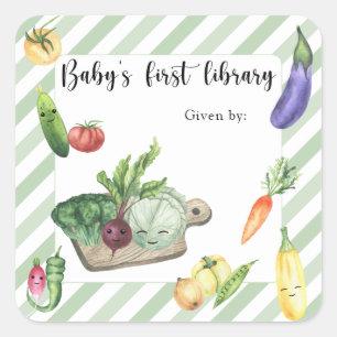 Sticker Carré Ex-libris Baby Shower - la première bibliothèque d