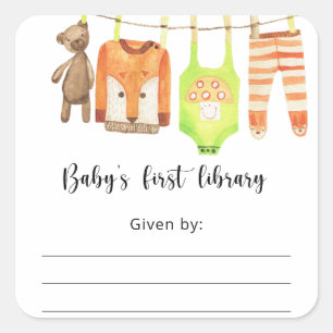 Sticker Carré Ex-libris Baby Shower, livres pour bébé