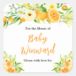 Sticker Carré Ex-libris Baby Shower Oranges Citrus