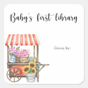 Sticker Carré Ex-libris Baby Shower - première bibliothèque de b