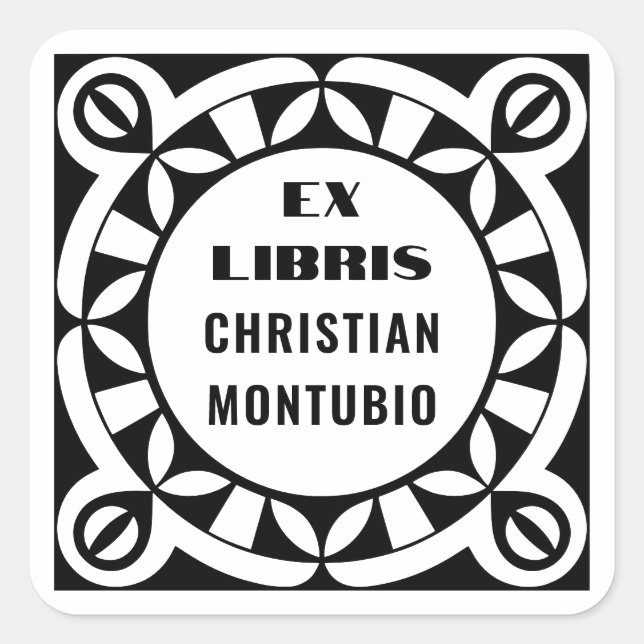 Sticker Carré Ex Libris Custom Bookplate Labels - Geometric (Devant)