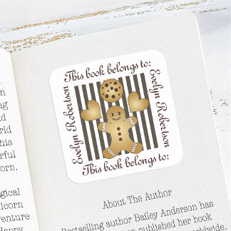 Sticker Carré Ex-libris de livre de biscuits en pain d'épices mi