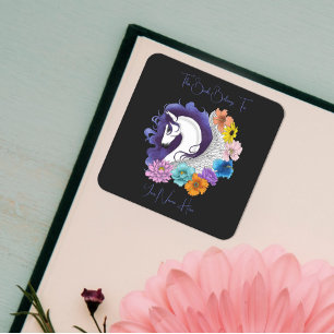 Sticker Carré Ex-libris Pegasus Black Floral