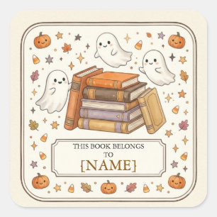 Sticker Carré Ex-libris personnalisé de fantômes d'Halloween mig