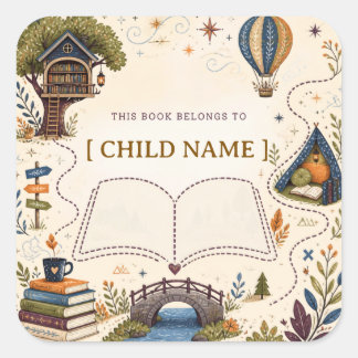Sticker Carré Ex-libris personnalisé pour enfants