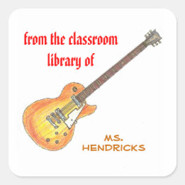 Sticker Carré Ex-libris personnalisé pour enseignant rock'n'roll