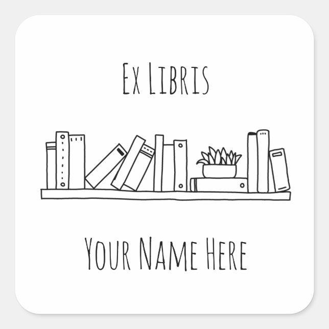 Sticker Carré Ex Libris Plaque blanche et noire (Devant)