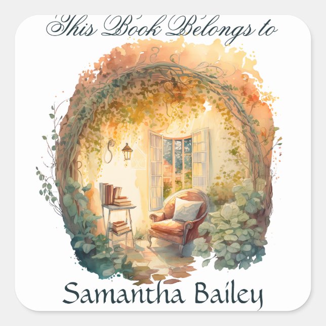 Sticker Carré Ex Libris Plaque personnalisée (Devant)