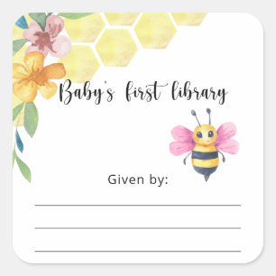 Sticker Carré Ex-libris pour bébé abeille, livres pour bébé