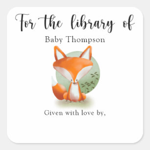 Sticker Carré Ex-libris pour bébé renard, livres pour bébé