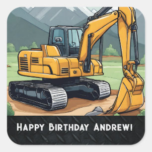 Sticker Carré Excavateur Construction Équipement Digger Annivers