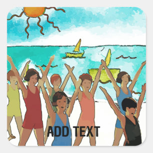 Sticker Carré Exercice pour enfants sur la plage