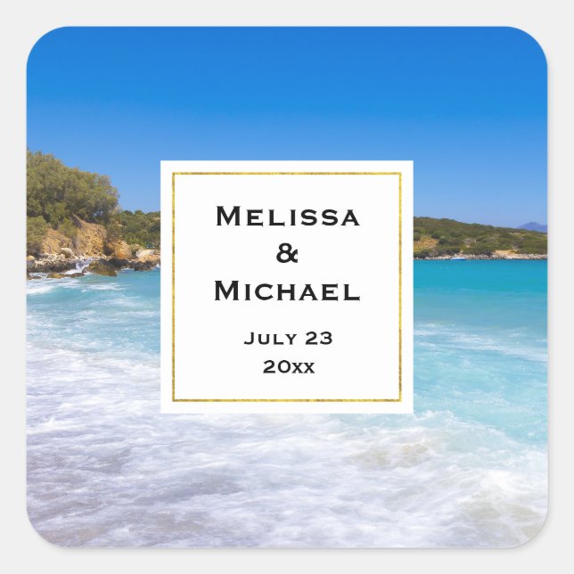 Sticker Carré Exotic Beach Tropical Island Paradise Mariage Date (Devant)