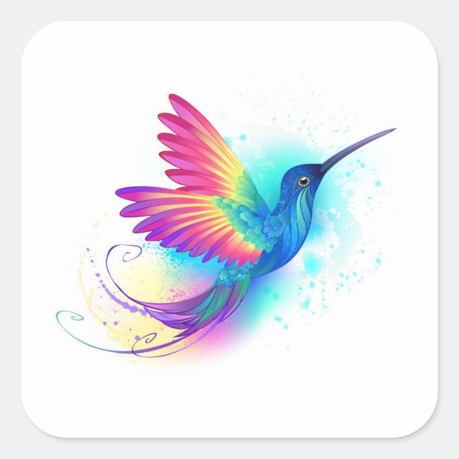 Sticker Carré Exotic Rainbow Hummingbird (Devant)
